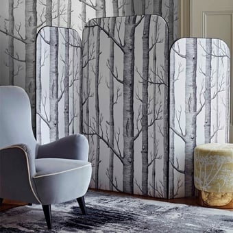 Woods Fabric White on Soft Grey Cole and Son
