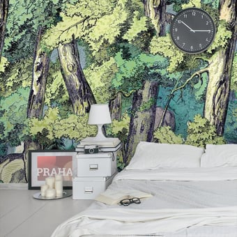 Carta da parati murale Fond de Forêt et Cerf Cerf Maison Images d'Epinal