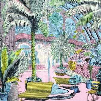 Papel pintado mural panorámico Jardin d'Hiver Rose Maison Images d'Epinal