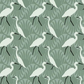 Evening Egret Wallpaper Green York Wallcoverings