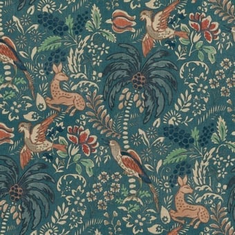 Stoff Fantasia Teal Mulberry