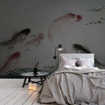 Dancing Koi Panel Red Walls by Patel