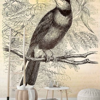 Vintage Birds 2 Panel Yellow Walls by Patel