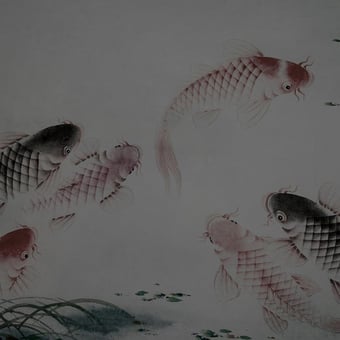 Dancing Koi Panel Red Walls by Patel