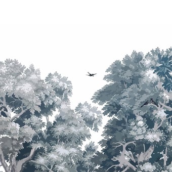 Papel pintado mural panorámico Dream Forest Bleu-gris Les Dominotiers