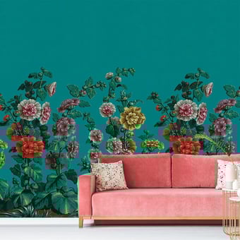 Roses Trémières Panel Turquoise Le Grand Siècle
