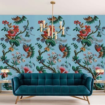 Papel pintado mural panorámico Fleurs de Fantaisie Bleu Le Grand Siècle