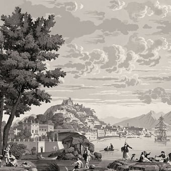 Papel pintado mural panorámico Vues d'Italie Bleu Céleste Le Grand Siècle