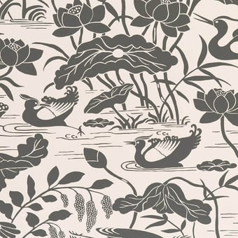 Heron & Lotus Flower Wallpaper Black/White GP & J Baker