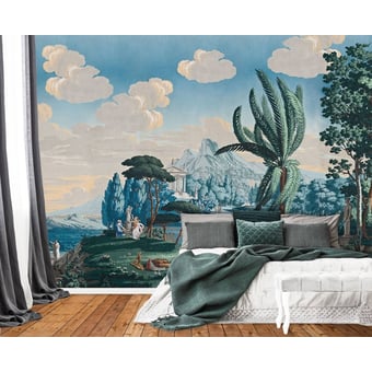Papel pintado mural panorámico Paysage de Télémaque dans l'île de Calypso Monochrome Le Grand Siècle