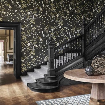 Carta da parati Chambalon Trail Antique Gold/Vine Black Zoffany