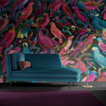 Carta da parati murale Parrots Imperialis Fushia/Bleu Quinsaï