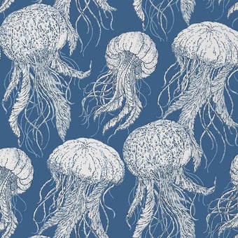 Jelly Fish Bloom Wallpaper Navy Thibaut