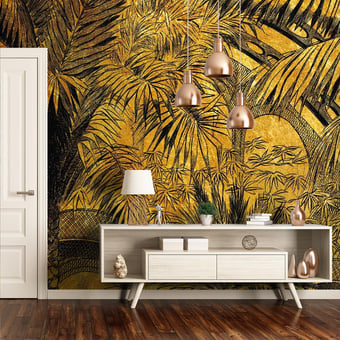 Papel pintado mural panorámico Jardin d'Hiver Doré 475x300 cm - 7 tiras Maison Images d'Epinal