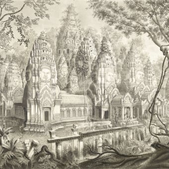Carta da parati murale Ruines du Bayon Monochrome Etoffe.com x Agence Musées Nationaux