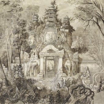 Carta da parati murale Angkor Thom Monochrome Etoffe.com x Agence Musées Nationaux