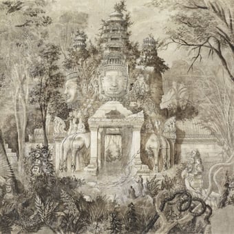 Papel pintado mural panorámico Angkor Thom Monochrome Etoffe.com x Agence Musées Nationaux