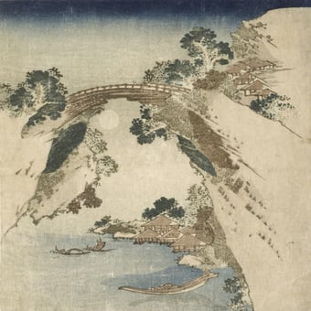 Papel pintado mural panorámico Paysage Chinois Bleu Etoffe.com x Agence Musées Nationaux