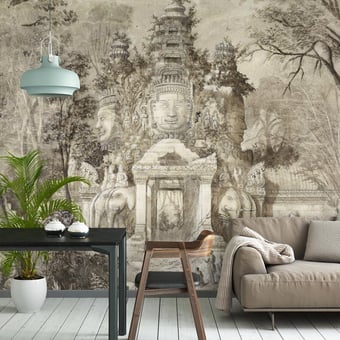 Papel pintado mural panorámico Angkor Thom Monochrome Etoffe.com x Agence Musées Nationaux