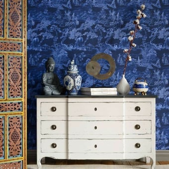 Asian Scenery Panel Indigo Mindthegap
