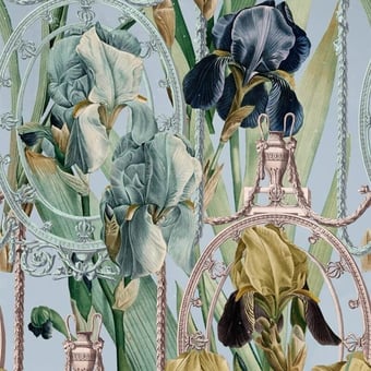 Papel pintado mural panorámico Fleurs d'Iris Aquamarine Mindthegap