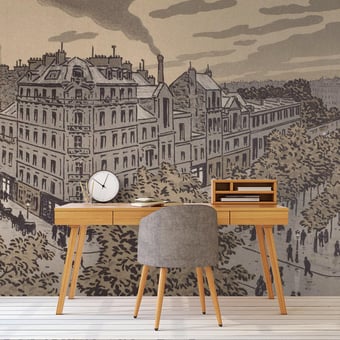 Papel pintado mural panorámico Boulevard de Clichy Sépia Etoffe.com x Agence Musées Nationaux