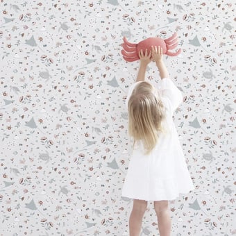 Papier peint Fleurs et animaux Aquatiques Bleu ciel Lilipinso