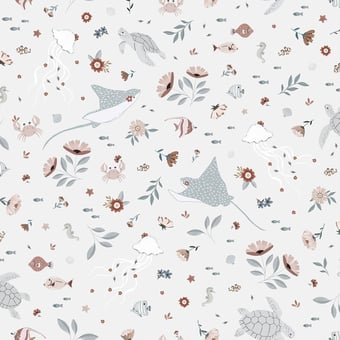 Fleurs et animaux Aquatiques Wallpaper Bleu ciel Lilipinso