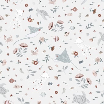 Papier peint Fleurs et animaux Aquatiques Bleu ciel Lilipinso