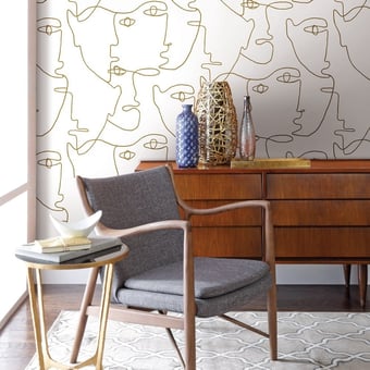Papel pintado adhésif Pablo Portraits White/Gold York Wallcoverings