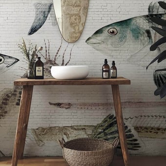 White Brick Wall & Fish Panel White Brick Wall & Fish Les Dominotiers