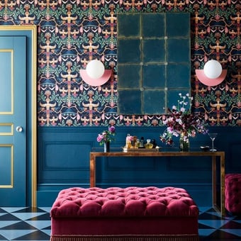 Chamber Angels Wallpaper Denim/Red/Marigold Cole and Son