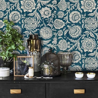 Pivoines Panel Bleu paon Le Grand Siècle