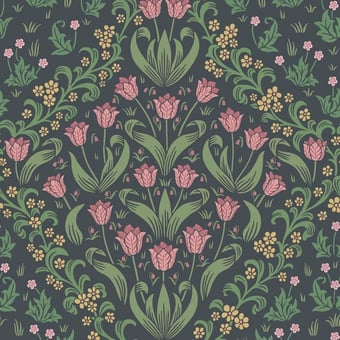 Tudor Garden Wallpaper Plum/Olive Green Cole and Son