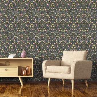 Court Embroidery Wallpaper Yellow/Rose/Hyacinth Blue Cole and Son