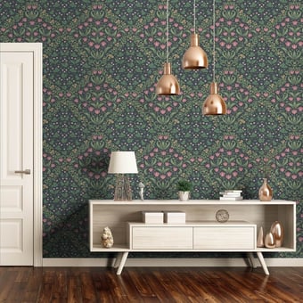 Tudor Garden Wallpaper Plum/Olive Green Cole and Son