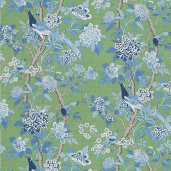 Hydrangea Bird Archive Fabric Blue GP & J Baker