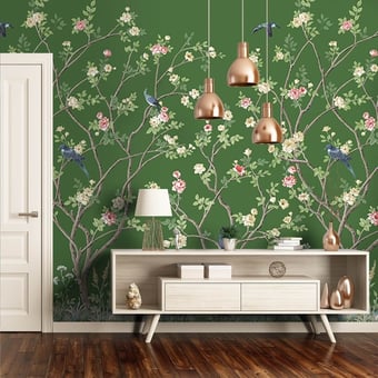 Papel pintado mural panorámico linogering Garden White York Wallcoverings