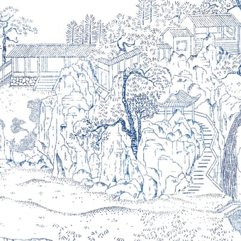 Papel pintado mural panorámico Coromandel Indigo 240x280 cm - 4 tiras Bien Fait