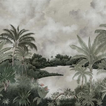 Papel pintado mural panorámico Hanalei Black Les Dominotiers