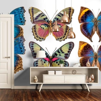 Papel pintado mural panorámico Butterflies Mix 8 Bleu/Rose Curious Collections