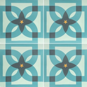 Piastrella di cemento Clovers Petrol Blue, Minty Green, Dandelion Yellow, Stormy De Tegel