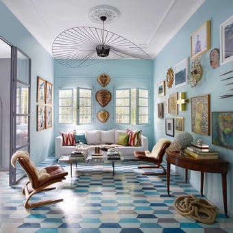 Piastrella di cemento Hex Demi Long Multicolor Blues Popham design