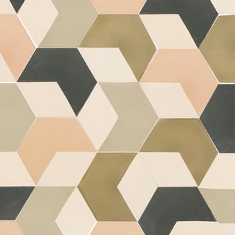 Carreau ciment Hex Thirds Mix Celadon, Cypres, Lichen, Pale Coral Popham design