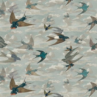Tessuto Chimney Swallows Sky blue John Derian