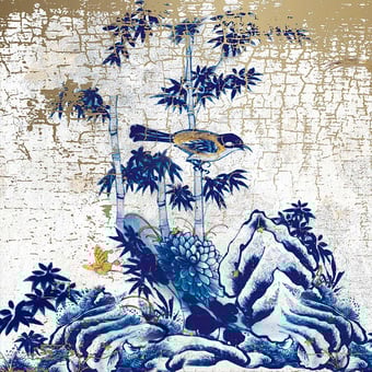 Carta da parati murale Kintsukuroi Bleu/Jaune Yo2