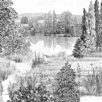Carta da parati murale Campagne Grisaille 150x330 cm - 3 lés - côté gauche Isidore Leroy