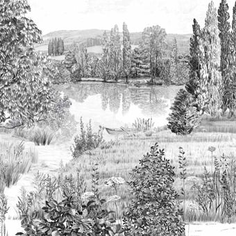 Panoramatapete Campagne Grisaille 150x330 cm - 3 lés - côté gauche Isidore Leroy