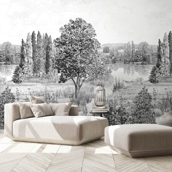 Carta da parati murale Campagne Grisaille 150x330 cm - 3 lés - côté gauche Isidore Leroy