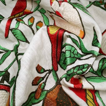 Les Inséparables Embroidered Embroidered Fabric Bleu lin Nobilis